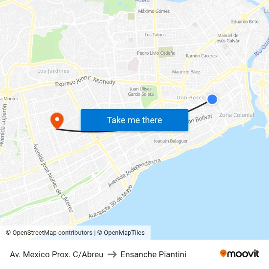 Av. Mexico Prox. C/Abreu to Ensanche Piantini map