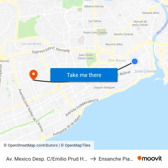 Av. Mexico Desp. C/Emilio Prud Homme to Ensanche Piantini map