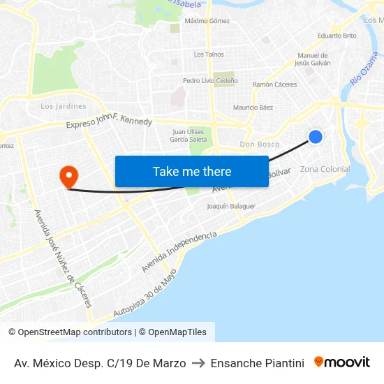 Av. México Desp. C/19 De Marzo to Ensanche Piantini map