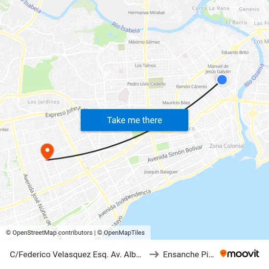 C/Federico Velasquez Esq. Av. Albert Thomas to Ensanche Piantini map