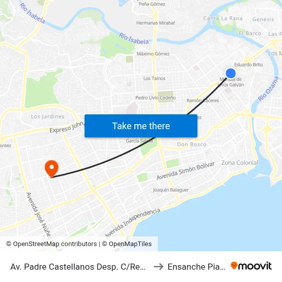 Av. Padre Castellanos Desp. C/Respaldo 8 to Ensanche Piantini map