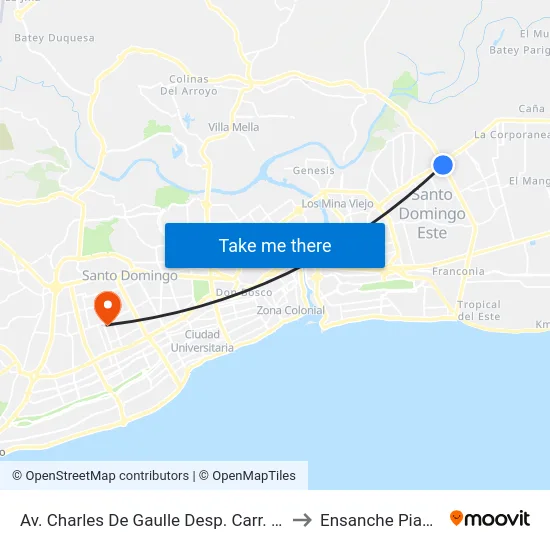 Av. Charles De Gaulle Desp. Carr. Mella to Ensanche Piantini map