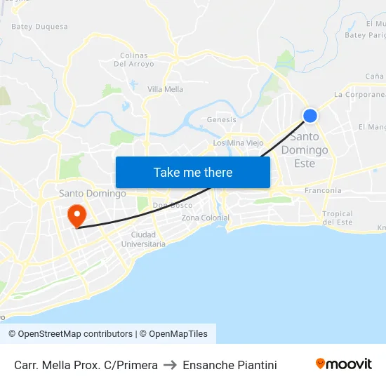 Carr. Mella Prox. C/Primera to Ensanche Piantini map