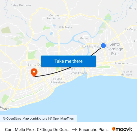Carr. Mella Prox. C/Diego De Ocampo to Ensanche Piantini map