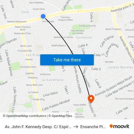 Av. John F. Kennedy Desp. C/ Espíritu Santo to Ensanche Piantini map