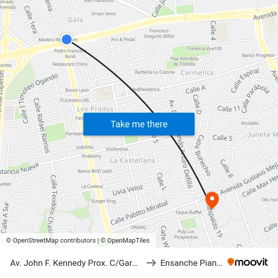 Av. John F. Kennedy Prox. C/Gardenia to Ensanche Piantini map