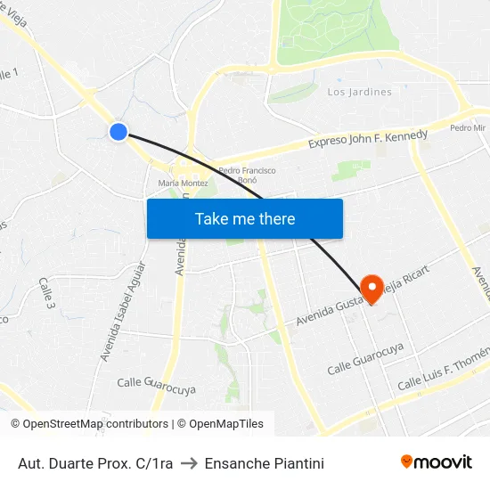 Aut. Duarte Prox. C/1ra to Ensanche Piantini map