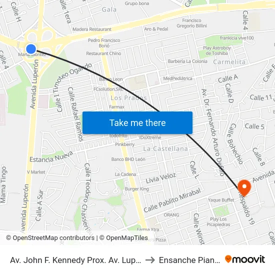Av. John F. Kennedy Prox. Av. Luperón to Ensanche Piantini map