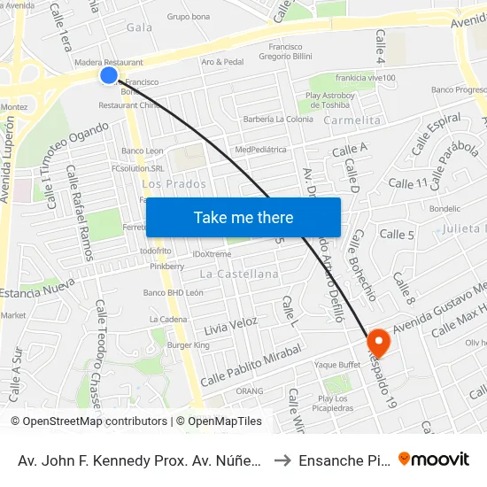 Av. John F. Kennedy Prox. Av. Núñez De Cáceres to Ensanche Piantini map