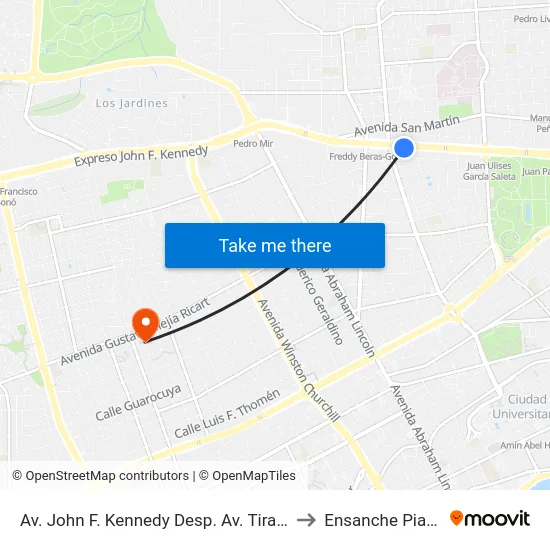 Av. John F. Kennedy Desp. Av. Tiradentes to Ensanche Piantini map