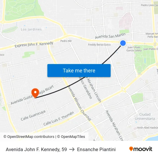 Avenida John F. Kennedy, 59 to Ensanche Piantini map