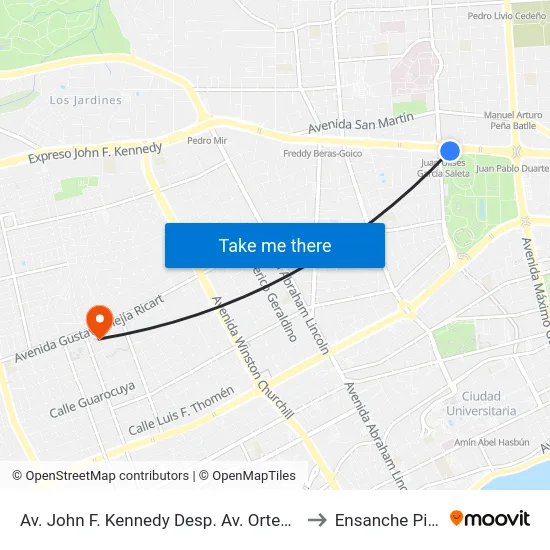 Av. John F. Kennedy Desp. Av. Ortega Y Gasset to Ensanche Piantini map