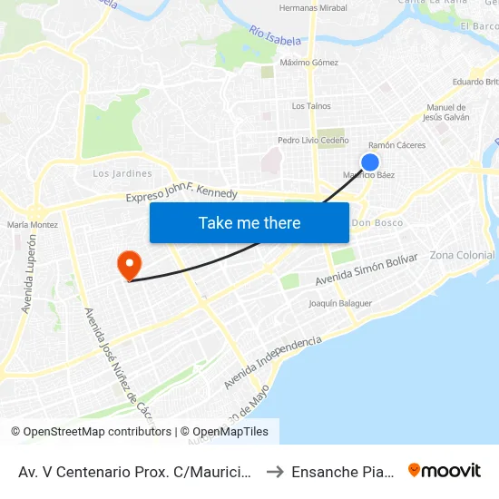 Av. V Centenario Prox. C/Mauricio Baez to Ensanche Piantini map