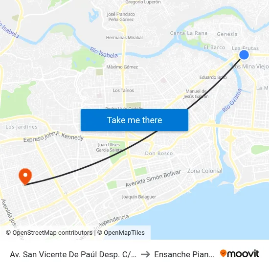 Av. San Vicente De Paúl Desp. C/271 to Ensanche Piantini map