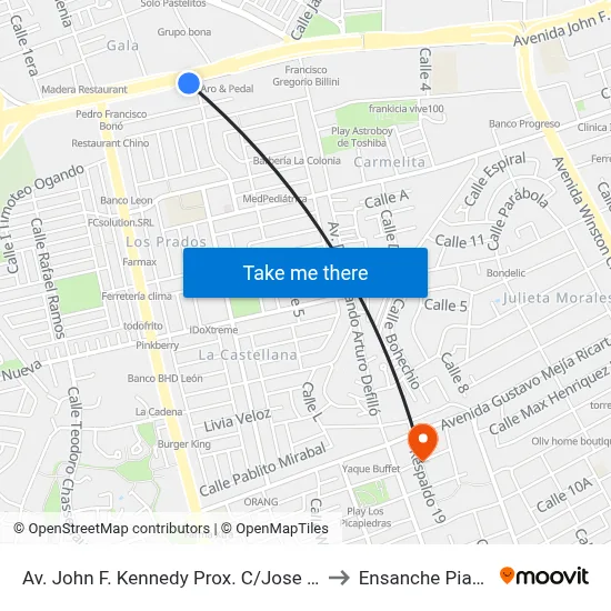 Av. John F. Kennedy Prox. C/Jose Lopez to Ensanche Piantini map