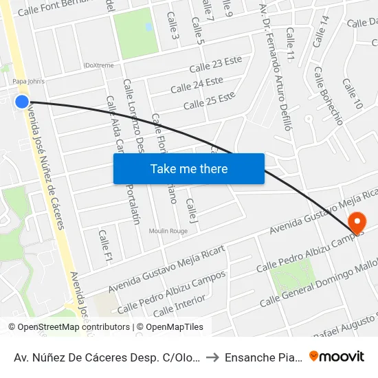 Av. Núñez De Cáceres Desp. C/Olof Palme to Ensanche Piantini map