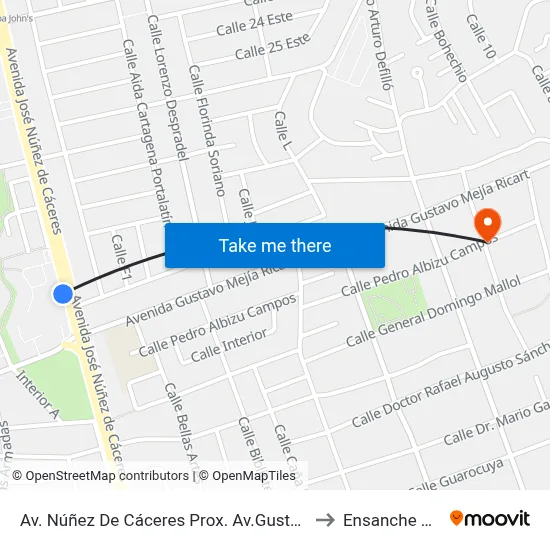 Av. Núñez De Cáceres Prox. Av.Gustavo Mejia Ricart to Ensanche Piantini map