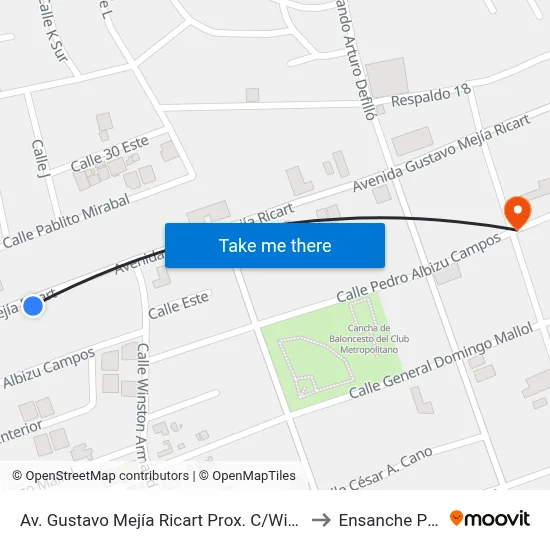 Av. Gustavo Mejía Ricart Prox. C/Winston Arnaud to Ensanche Piantini map