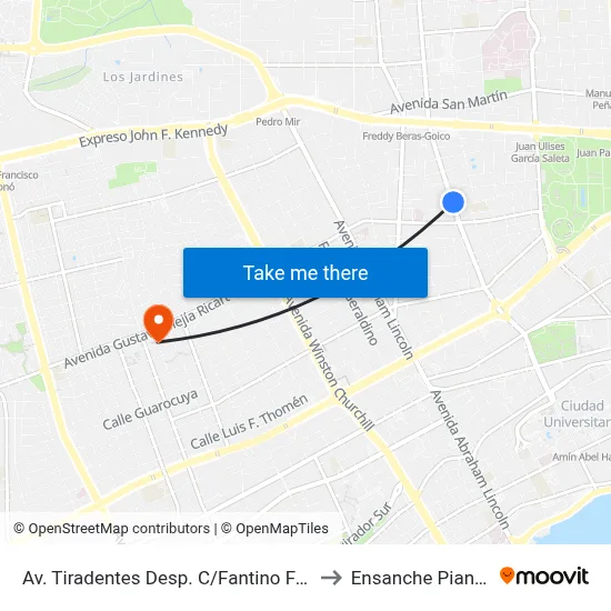 Av. Tiradentes Desp. C/Fantino Falco to Ensanche Piantini map
