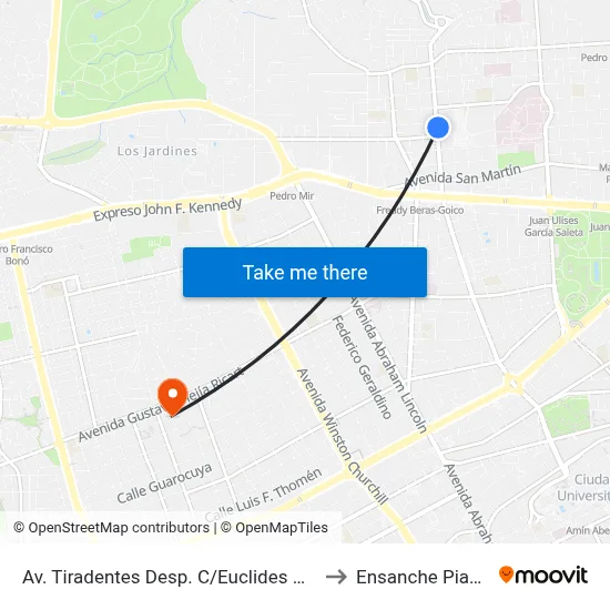 Av. Tiradentes Desp. C/Euclides Morillo to Ensanche Piantini map