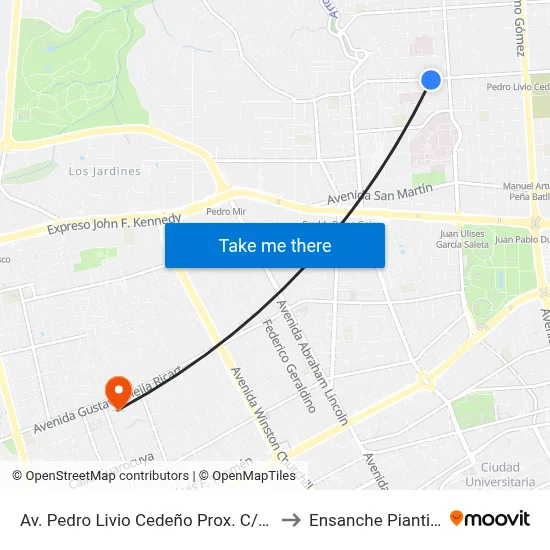 Av. Pedro Livio Cedeño Prox. C/39 to Ensanche Piantini map