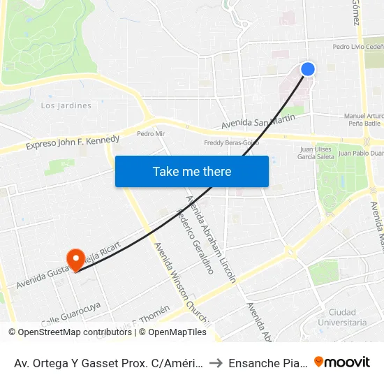 Av. Ortega Y Gasset Prox. C/Américo Lugo to Ensanche Piantini map