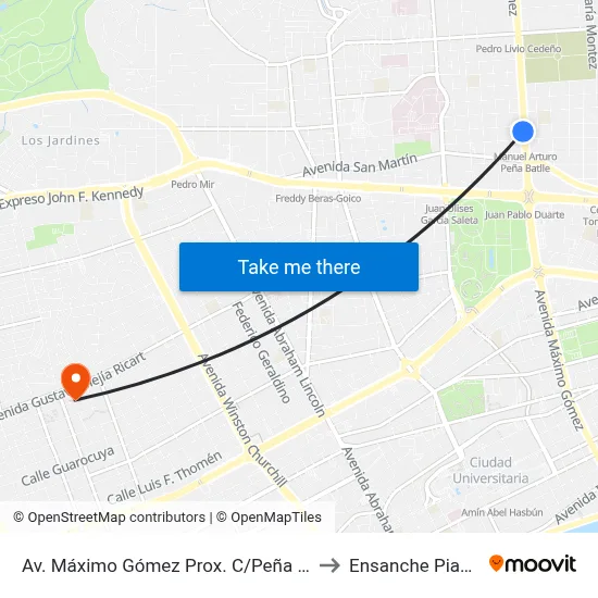 Av. Máximo Gómez Prox. C/Peña Batlle to Ensanche Piantini map