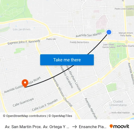 Av. San Martín Prox. Av. Ortega Y Gasset to Ensanche Piantini map