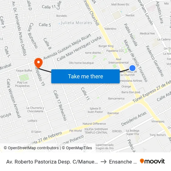 Av. Roberto Pastoriza Desp. C/Manuel De Jesús Troncoso to Ensanche Piantini map