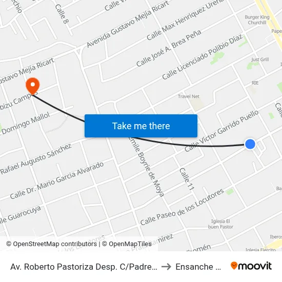 Av. Roberto Pastoriza Desp. C/Padre Emiliano Tadif to Ensanche Piantini map