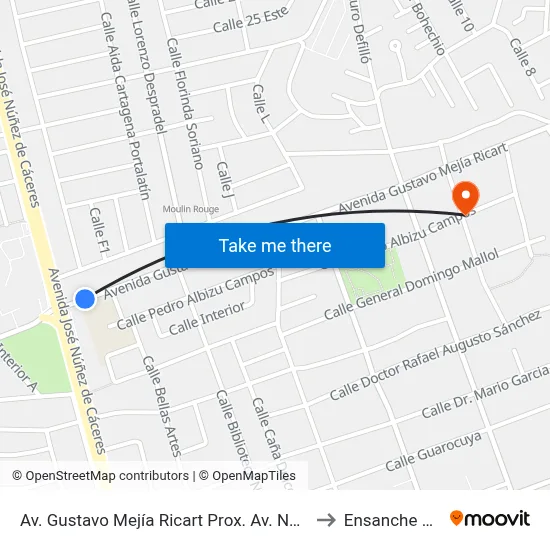 Av. Gustavo Mejía Ricart Prox. Av. Nunez De Caceres to Ensanche Piantini map