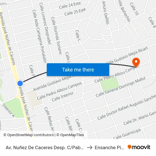 Av. Nuñez De Caceres Desp. C/Pablito Mirabal to Ensanche Piantini map