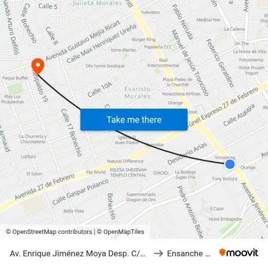 Av. Enrique Jiménez Moya Desp. C/Eduardo Vicioso to Ensanche Piantini map