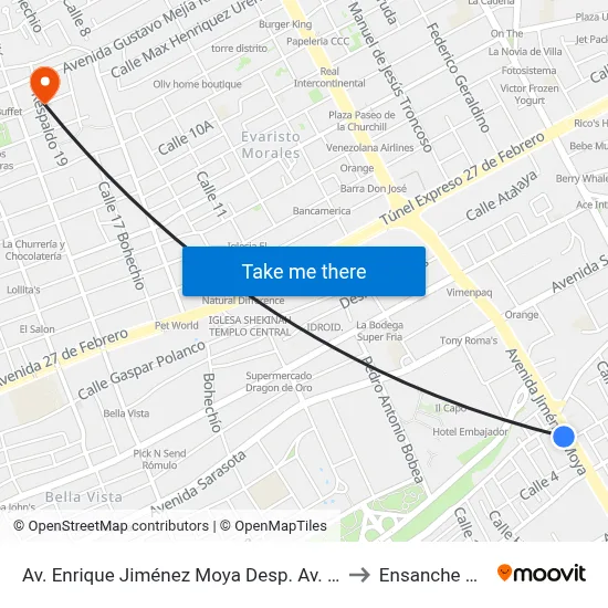Av. Enrique Jiménez Moya Desp. Av. José Contreras to Ensanche Piantini map