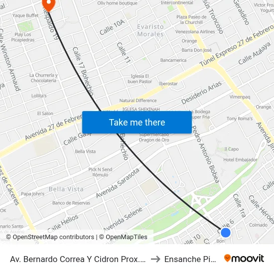 Av. Bernardo Correa Y Cidron Prox. Av. Italia to Ensanche Piantini map