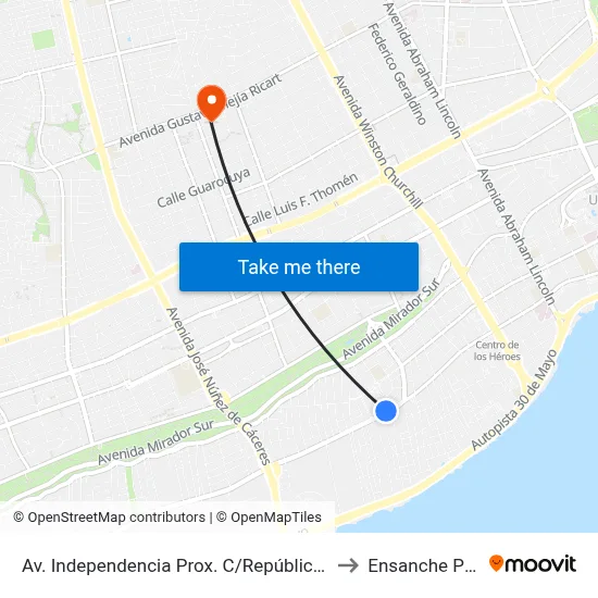 Av. Independencia Prox. C/República De Ecuador to Ensanche Piantini map