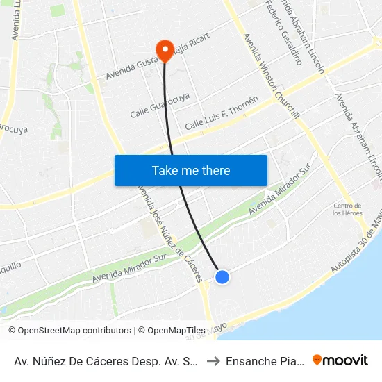 Av. Núñez De Cáceres Desp. Av. Sarasota to Ensanche Piantini map