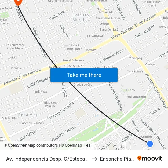 Av. Independencia Desp. C/Esteban Suazo to Ensanche Piantini map
