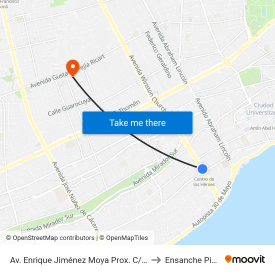 Av. Enrique Jiménez Moya Prox. C/Interior 2 to Ensanche Piantini map