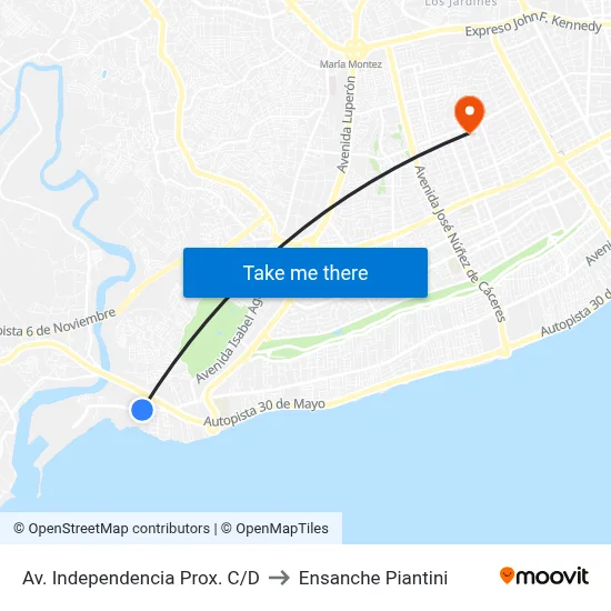 Av. Independencia Prox. C/D to Ensanche Piantini map