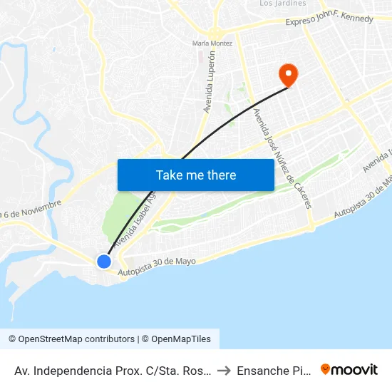 Av. Independencia Prox. C/Sta. Rosa De Lima to Ensanche Piantini map