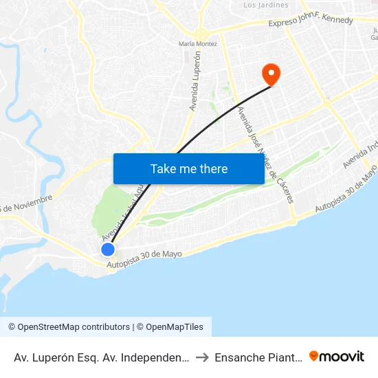 Av. Luperón Esq. Av. Independencia to Ensanche Piantini map