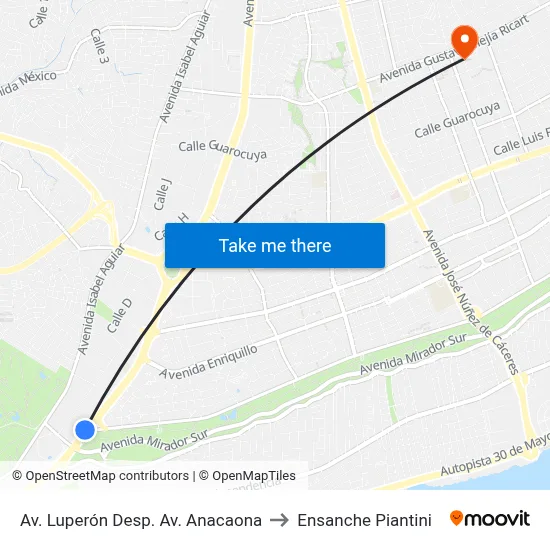 Av. Luperón Desp. Av. Anacaona to Ensanche Piantini map