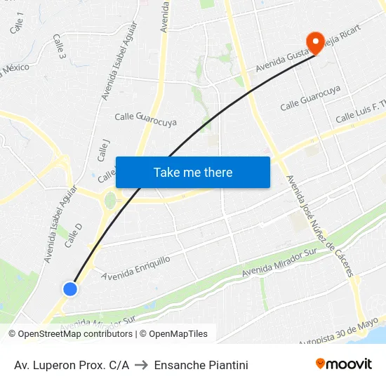 Av. Luperon Prox. C/A to Ensanche Piantini map