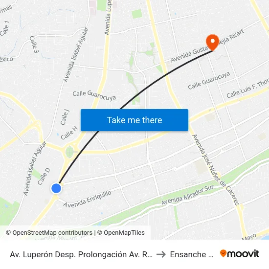 Av. Luperón Desp. Prolongación Av. Rómulo Betancourt to Ensanche Piantini map