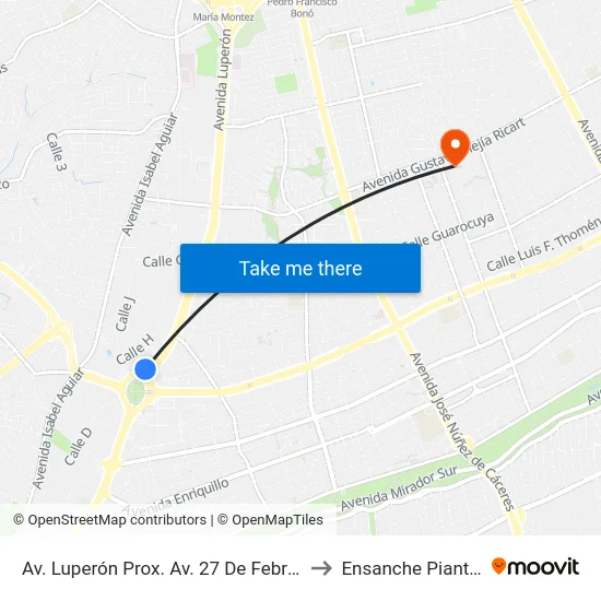 Av. Luperón Prox. Av. 27 De Febrero to Ensanche Piantini map