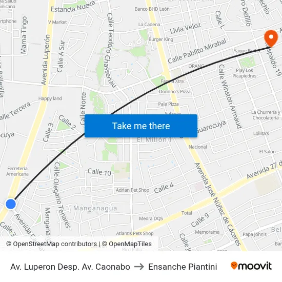 Av. Luperon Desp. Av. Caonabo to Ensanche Piantini map