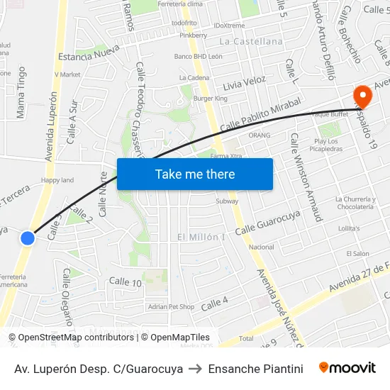 Av. Luperón Desp. C/Guarocuya to Ensanche Piantini map
