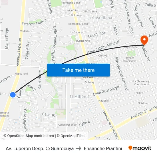 Av. Luperón Desp. C/Guarocuya to Ensanche Piantini map