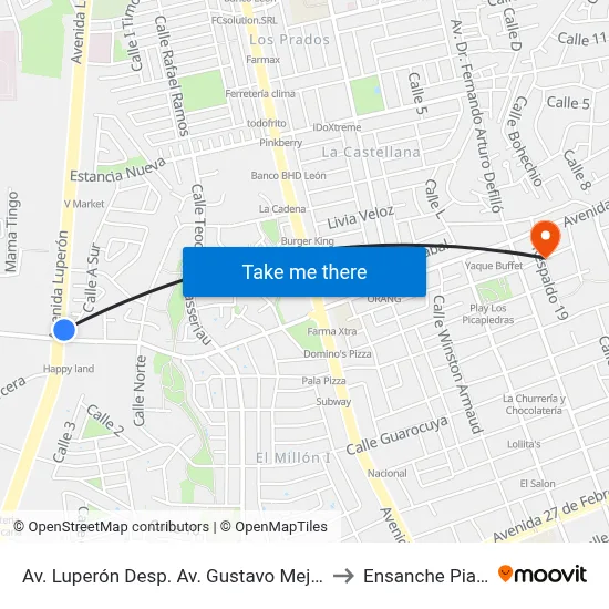 Av. Luperón Desp. Av. Gustavo Mejia Ricart to Ensanche Piantini map